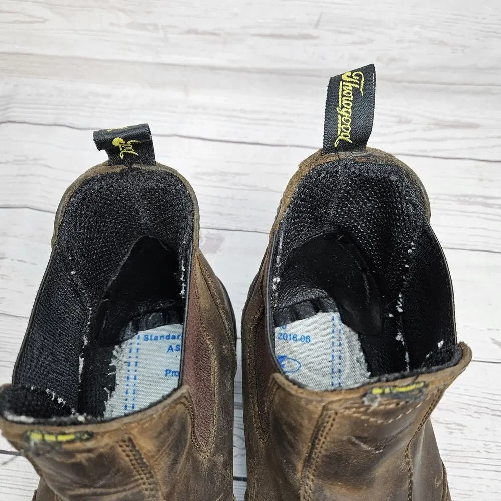 Thorogood Men's Safety Workwear Chelsea Boots Brown Leather Size 10.5 Distressed